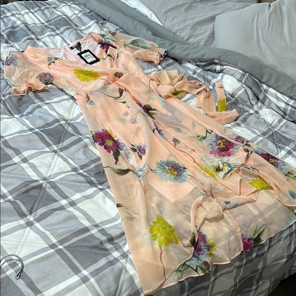 DKNY Floral Peach Midi Dress